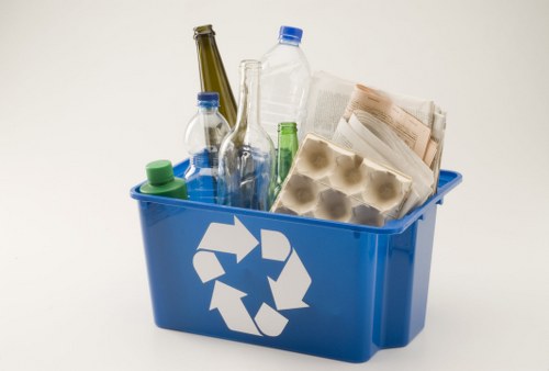 Construction site with organized waste containers